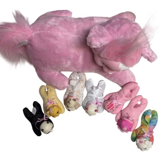 Vintage 1990s Puppy Surprise Pink Dog Plush w/ 7 Puppies Hasbro Toy Set EUC - Picture 2 of 6